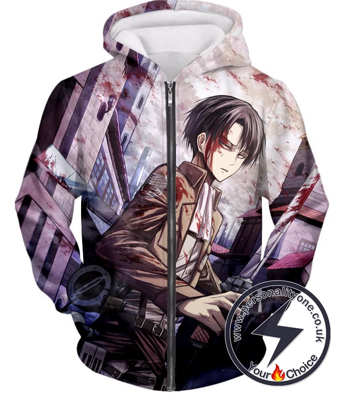 Attack on Titan Covered with Blood Ultimate Hero Levi Ackerman Anime Action Zip Up Hoodie